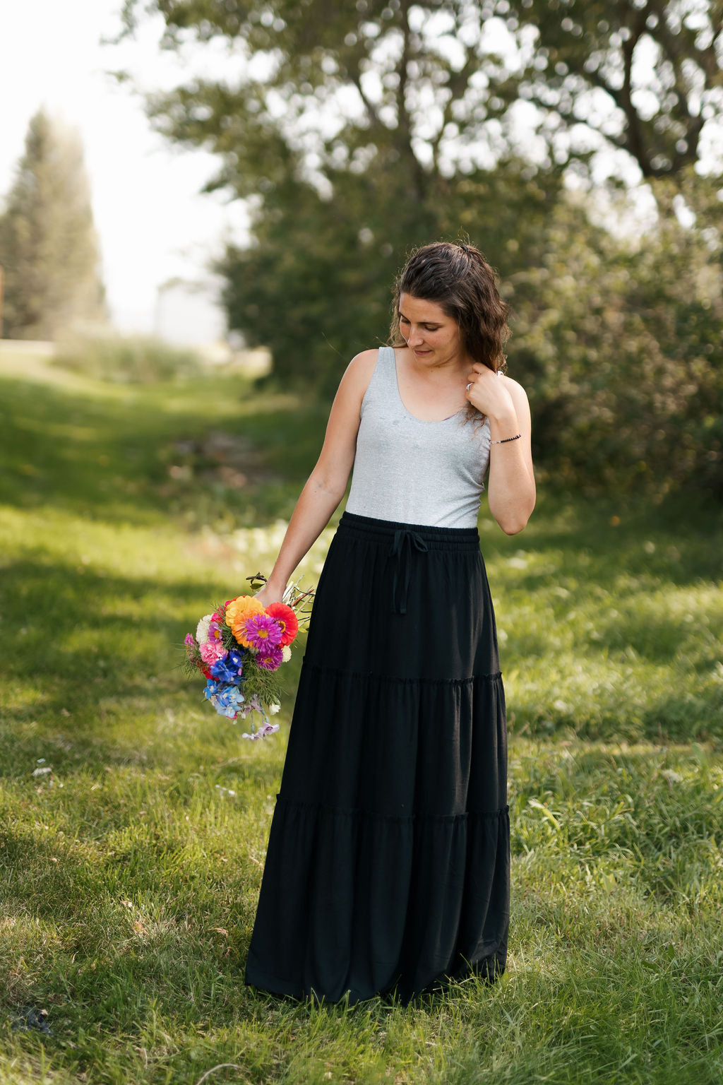 Tiered Maxi Skirt-Black