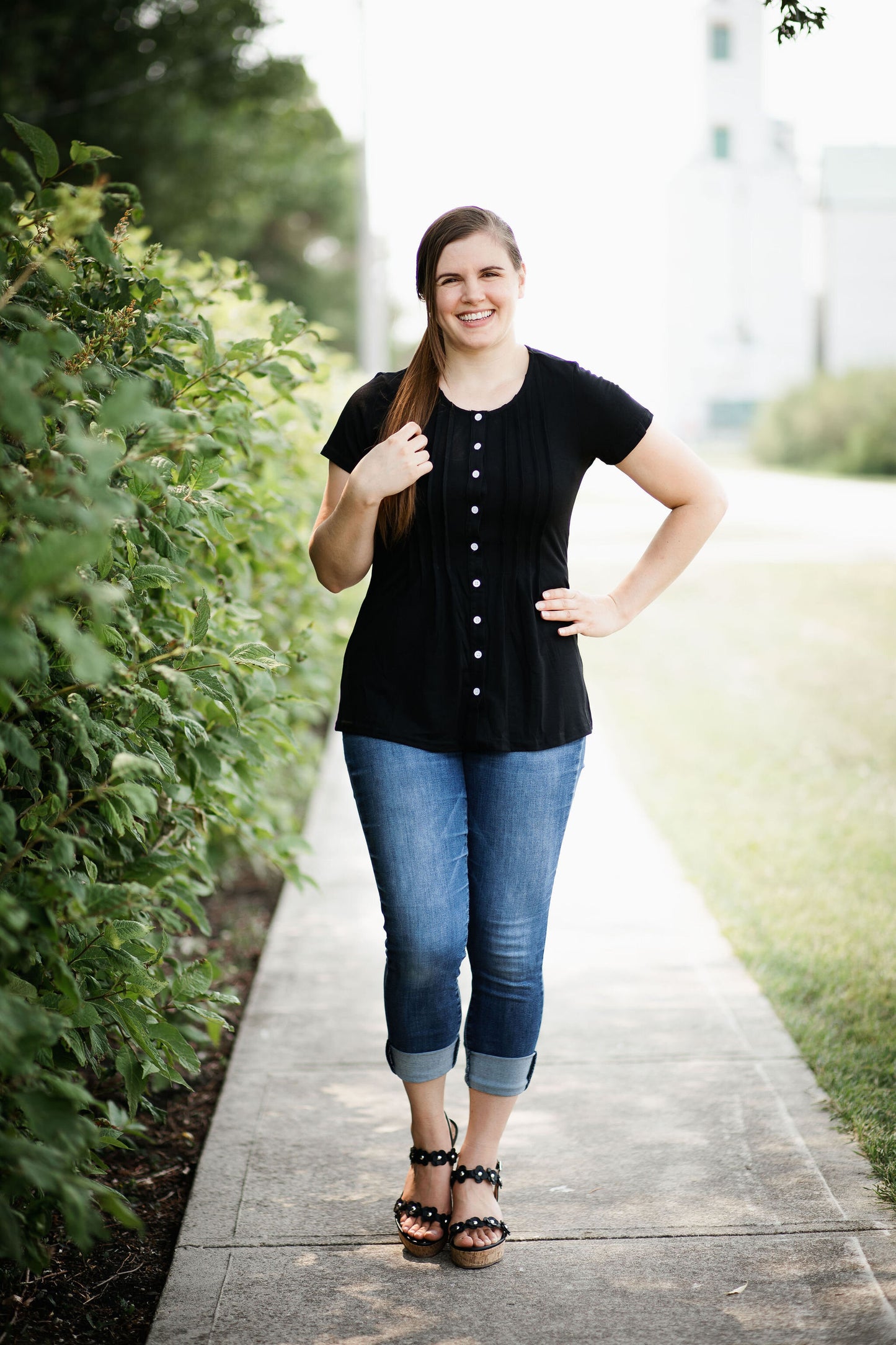 Black White Button Tee